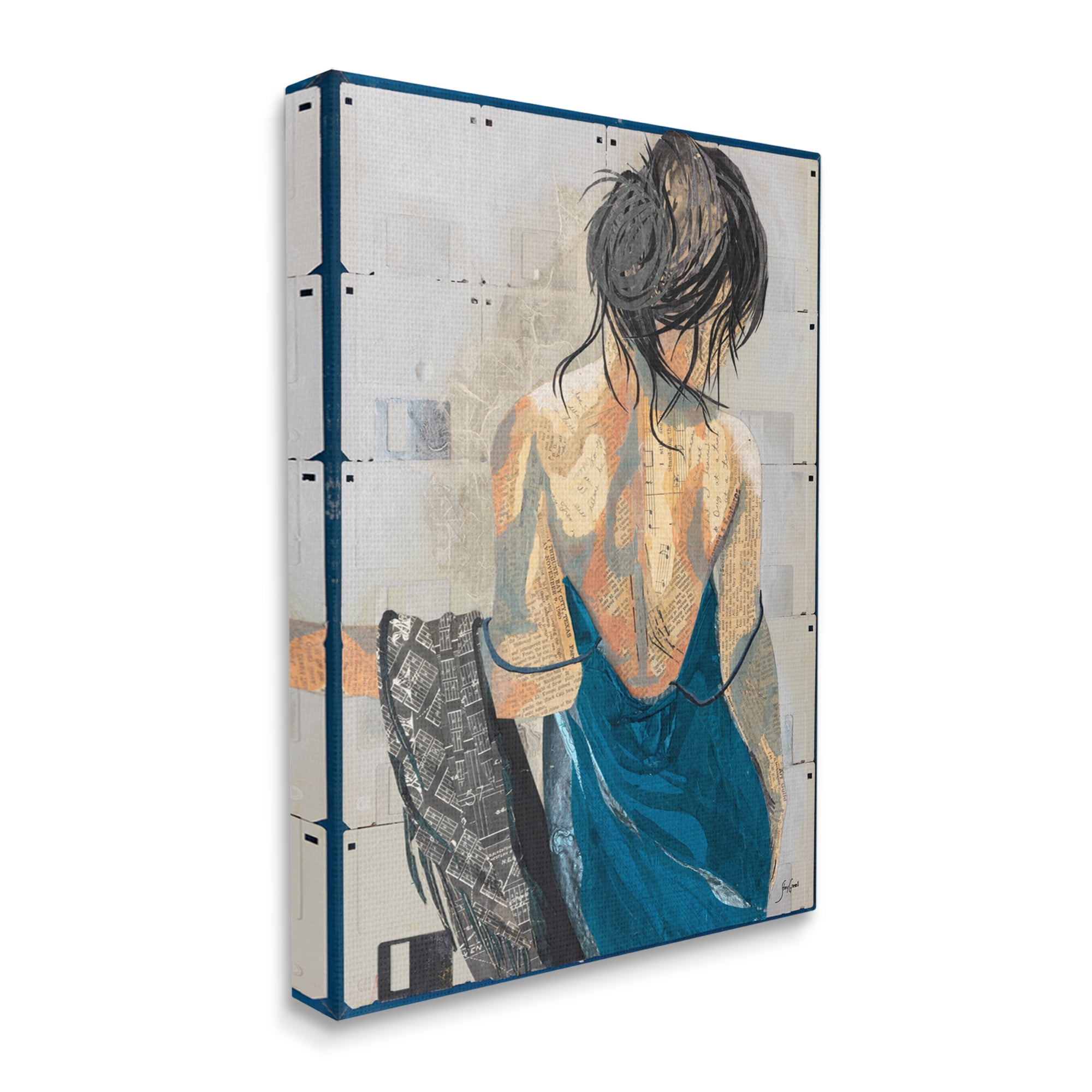 Stupell Industries Girl with Music Notes Collage Abstract Painting Gallery Wrapped Canvas Print Wall Art, 24 x 30