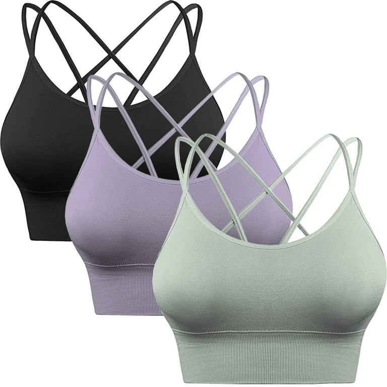 Elbourn Strappy Sports Bra for Women Sexy Crisscross Back Light Support  Yoga Bra with Removable Cups 3 Pack 