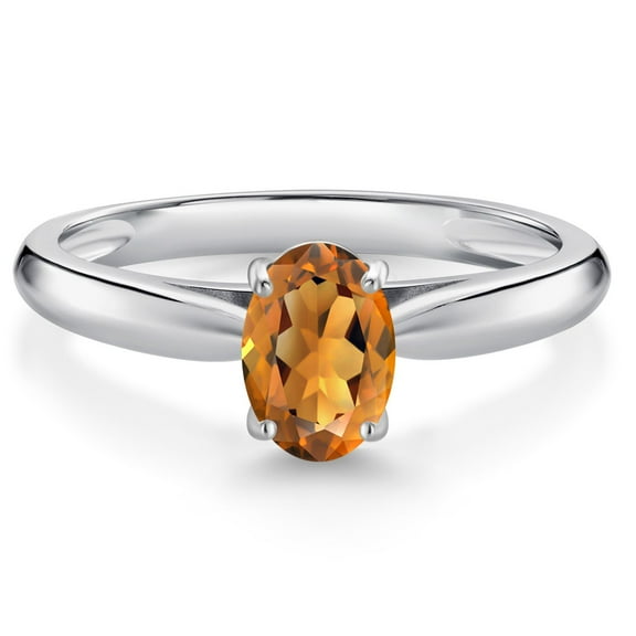Gem Stone King 10K White Gold Orange Red Madeira Citrine Solitaire Engagement Ring for Women (0.70 Cttw, Oval 7X5MM, Gemstone Birthstone, Size 8)