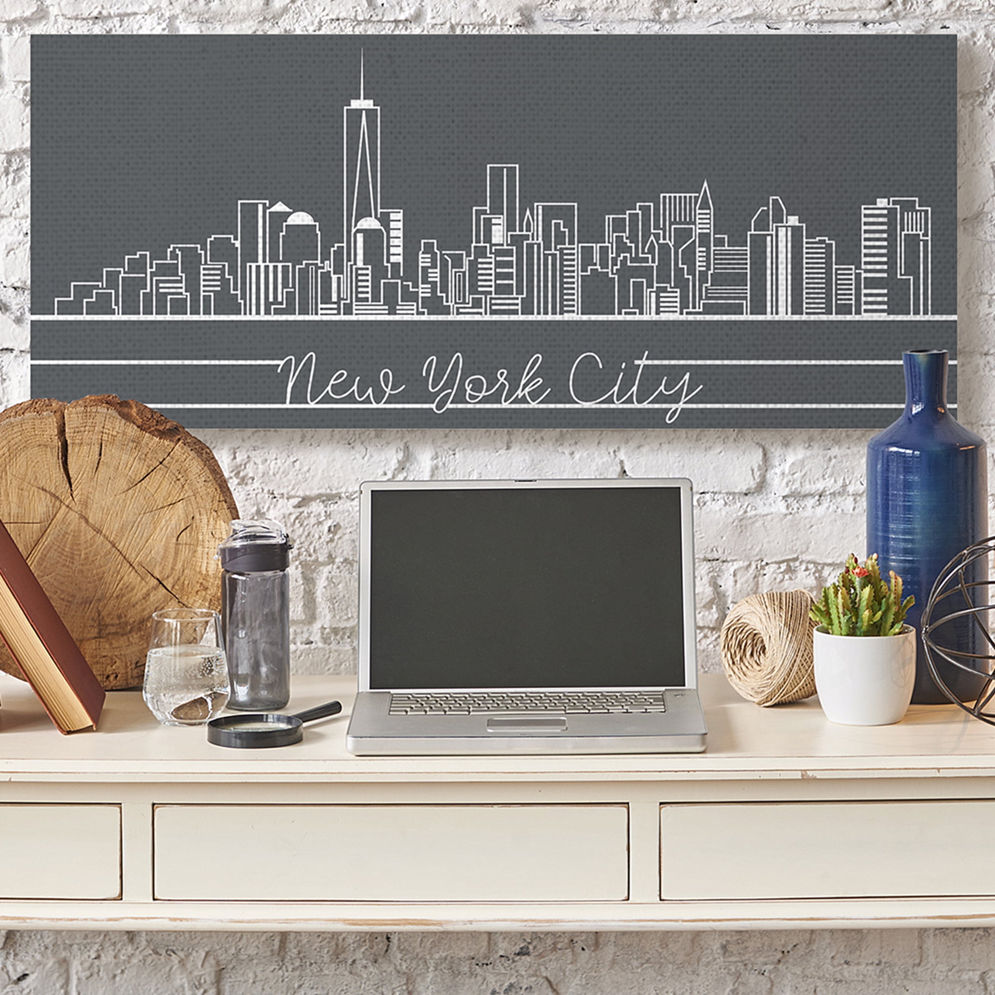 Stupell Industries Boston City Skyline Minimal Retro Linework Town & City Painting Gallery Wrapped Canvas Art Print Wall Art, 17 x 40