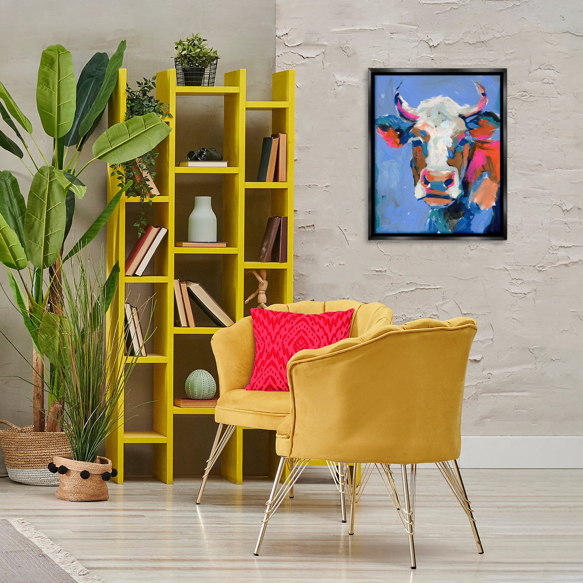 Stupell Industries Painterly Cow Portrait Animals & Insects Painting Black Floater Framed Canvas Art Print Wall Art, 17 x 21