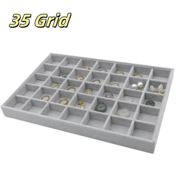 Stackable Jewelry Organizer Trays,35 Grid Jewelry Display Storage Box Showcase Holder,Dresser Drawer Organizer for Earring Necklace Bracelet Ring(Gray)
