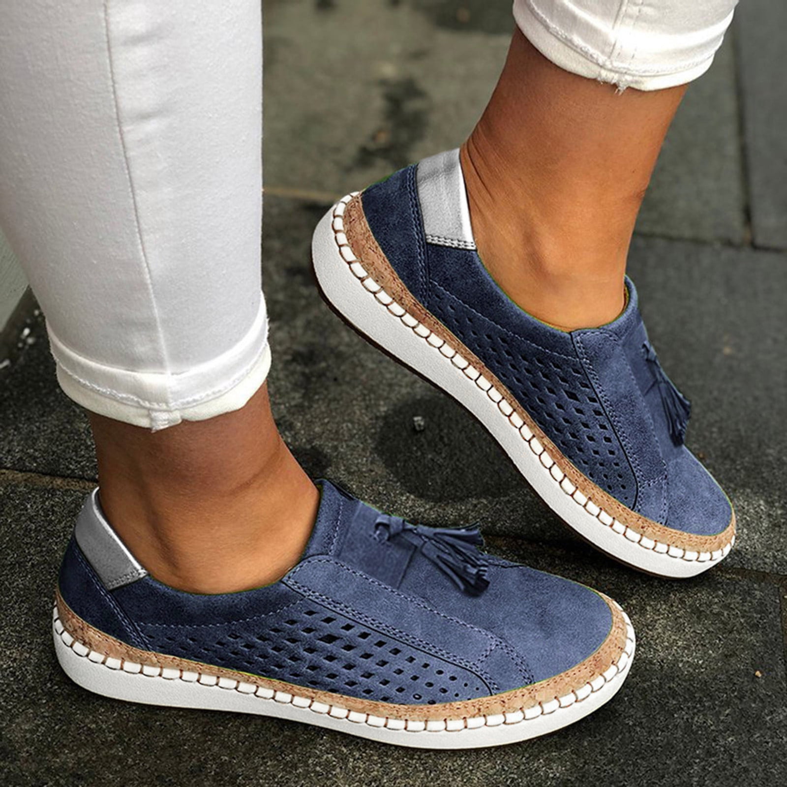 Womens Flat Loafers Casual Ladies Fringe Tassel Slip On Office Work School Pumps Comfort Smart Moccasins Shoes