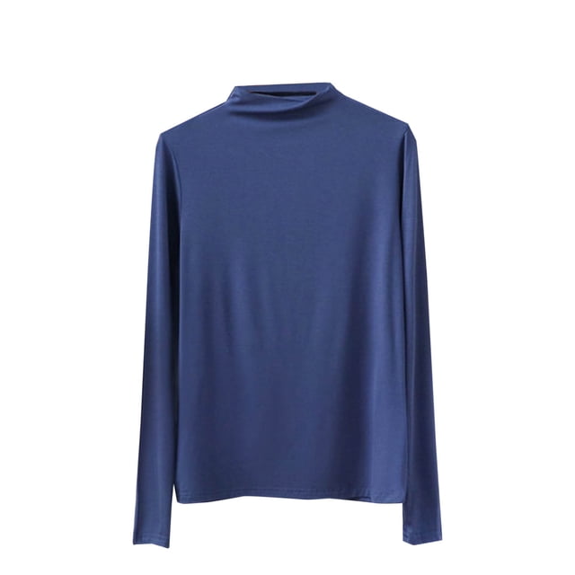 MeetoTime Long Sleeve T-Shirt for Women Fall Mock Neck Pullover Tops Solid Color Soft Tees Undershirts