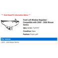 thumbnail image 2 of Front Left Window Regulator - Compatible with 2000 - 2006 Nissan Sentra 2001 2002 2003 2004 2005, 2 of 2