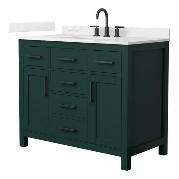 Beckett 42" Green Single Vanity & Giotto Quartz Top (3-Hole) & Black Trim