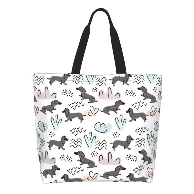 Fotbe Dachshund Dog Puppy Bolsa Tote Estética de Lona con Estampado para Mujer - Bolsa Reutilizable de Hombro Casual para Vacaciones, Compras, Trabajo y Gimnasio
