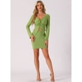 thumbnail image 3 of DARING DIVA Women's Knitted 2 Pieces Outfits V Neck Top and Skirt Sets XS Green, 3 of 6