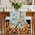 thumbnail image 2 of Happy Easter Table Runner, Spring Bunny He Is Risen Yellow Flower Green Wood Grain Cotton Linen Kitchen Table Decoration Washable Dining Tabletop Runners for Home Party Decor 13x108 Inches, 2 of 9