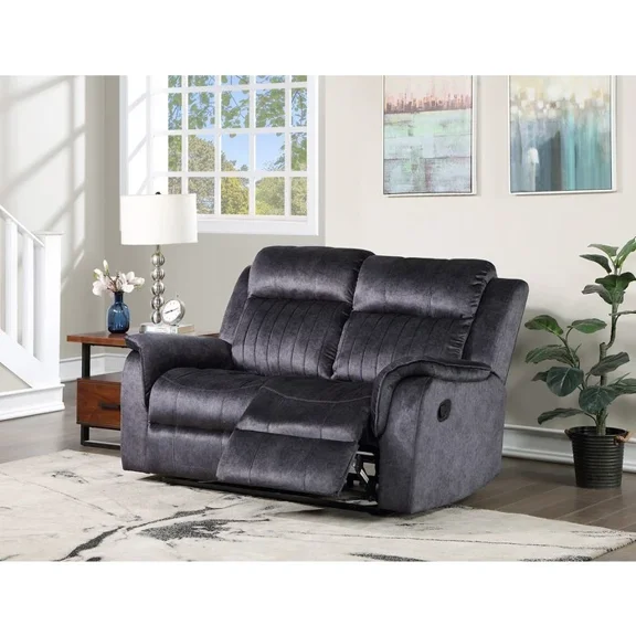 Modern Living Room Power Reclining Loveseat, Soft Tufted Pillow Back 2 Seater Sofa Couch, Blue Gray