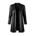 thumbnail image 4 of KTFgvq Women's 3/4 Sleeve Cardigan, Open Front Party Outerwear, Shiny Casual Jacket for Party Night Out Casual, Black L, 4 of 7