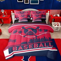 Castle Fairy Baseball Print Boy Girl Bedding Comforter Set 7 Pieces,Sport City Full Bedding Set Lightweight,Ball Gaming Fitted Sheet Flat Sheet,Super Cozy Room Decor,Reversible