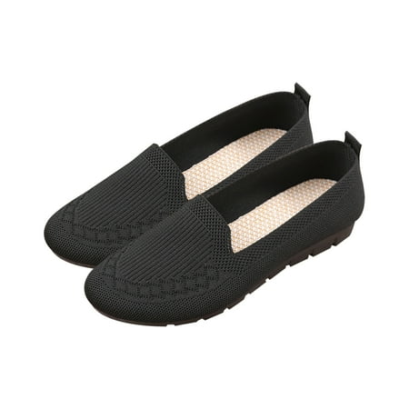 

Wweis Women Walking Running Slip On Flat Shoes Round Toe Black Sneakers Comfortable clearance！