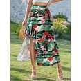 thumbnail image 3 of Hibeli Women Hawaiian Slit Elastic Waist Midi Skirt Tropical Floral Print High-low Hem Maxi Tiered Skirts, 3 of 7