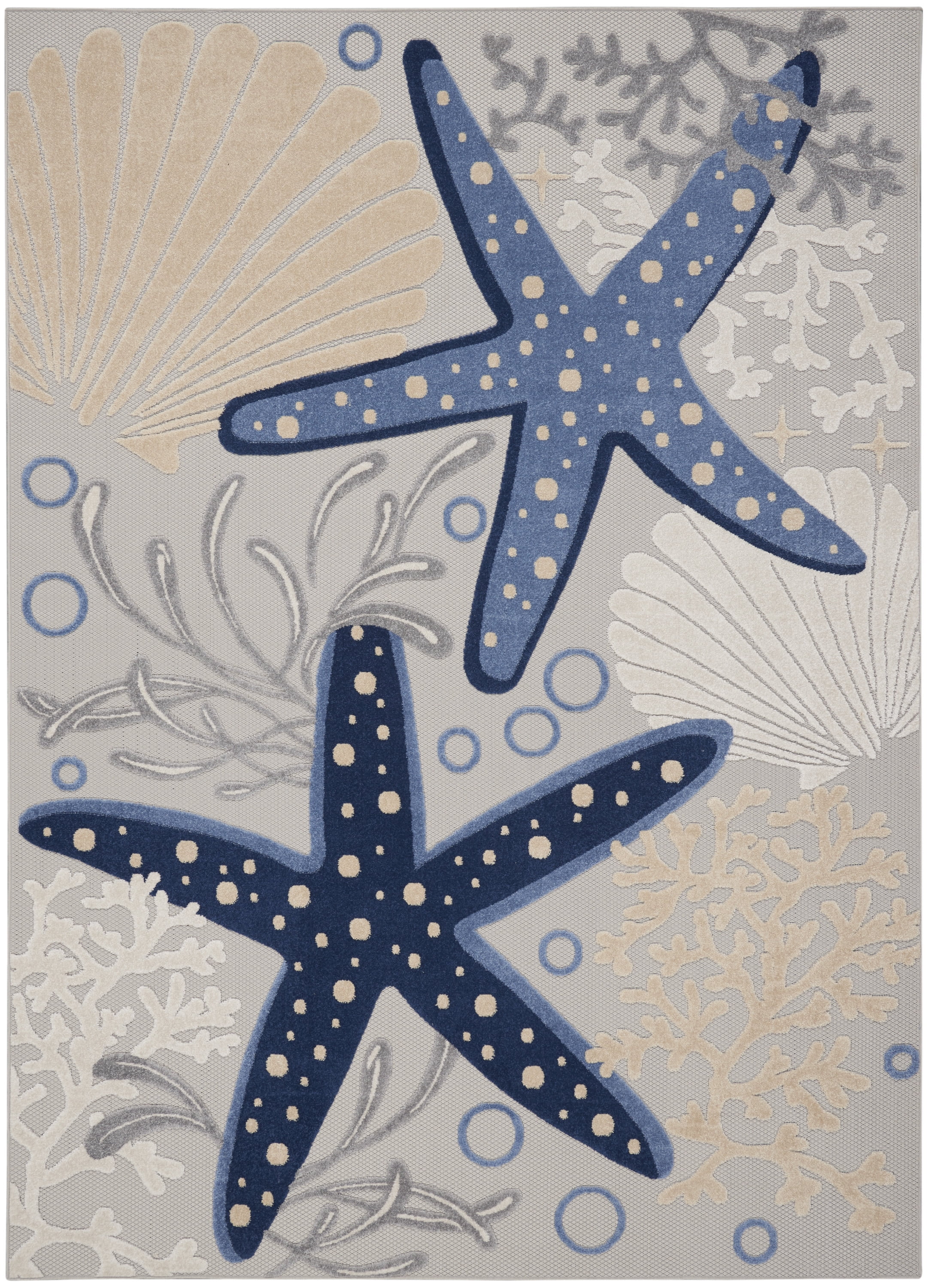Nourison Aloha Indoor/Outdoor Coastal Tropical Blue/Grey 7' x 10' Area Rug, (7' x 10')