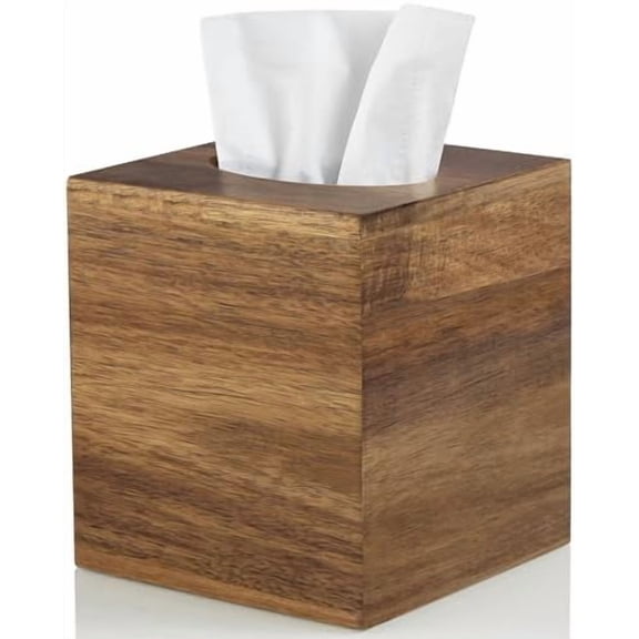 Tissue Box Cover Square - Acacia Wood Tissue Box Holder for Tabletop Night Stands Bathroom Office - Decorative Facial Cube Tissue Box Cover for Modern Farmhouse Decor