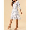 thumbnail image 5 of Allegra K Women's Floral Print V Neck 3/4 Sleeves Casual A Line Midi Dress, 5 of 6