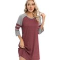 thumbnail image 2 of EFINNY Women's 3/4 Sleeve Nightgowns Contrast Color Nightdress Round Neck Nightshirt Comfy Cotton Sleepshirt S-3XL, 2 of 8