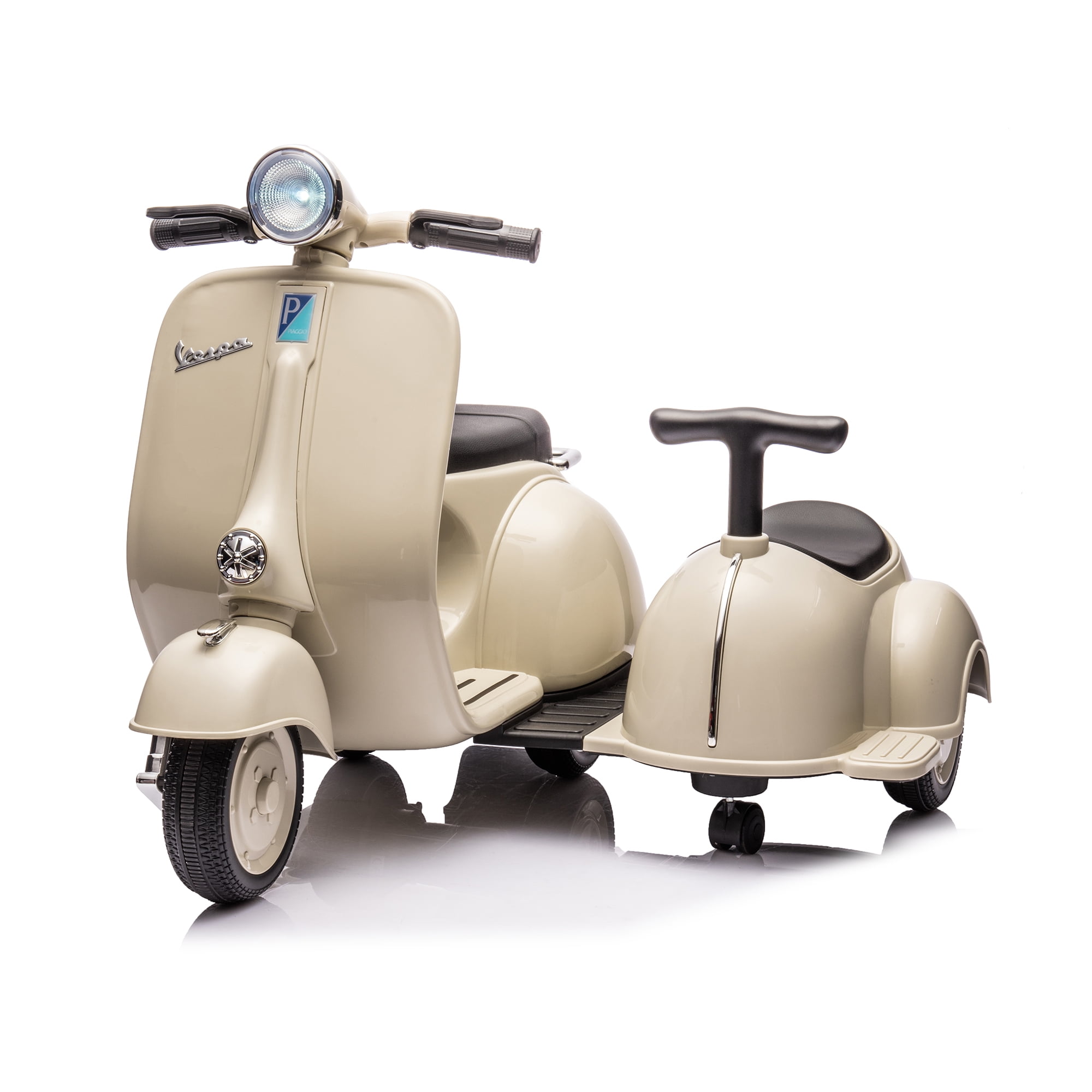 CIPACHO 6 V Licensed Vespa Scooter Ride On Motorcycle with Side Car for Kids, 3-Wheel Electric Kids Car, Beige CIPACHO 6 V Licensed Vespa Scooter Ride On Motorcycle with Side Car for Kids, 3-Wheel Electric Kids Car, Beige