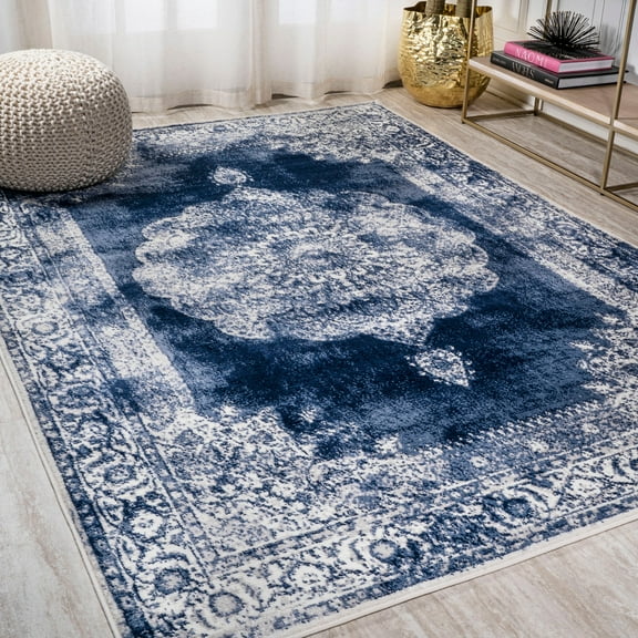 JONATHAN Y MODERN PERSIAN 5 x 8 Area Rug, Rosalia Cottage Medallion - Navy/Ivory, MDP403D-5