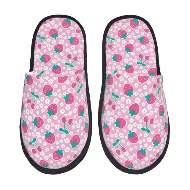 Fotbe Cherry Strawberry Pantuflas Peludas para Mujer con Estampado, Zapatillas de Peluche, Zapatos de Invierno para Casa, Uso Interior y Exterior-Medium