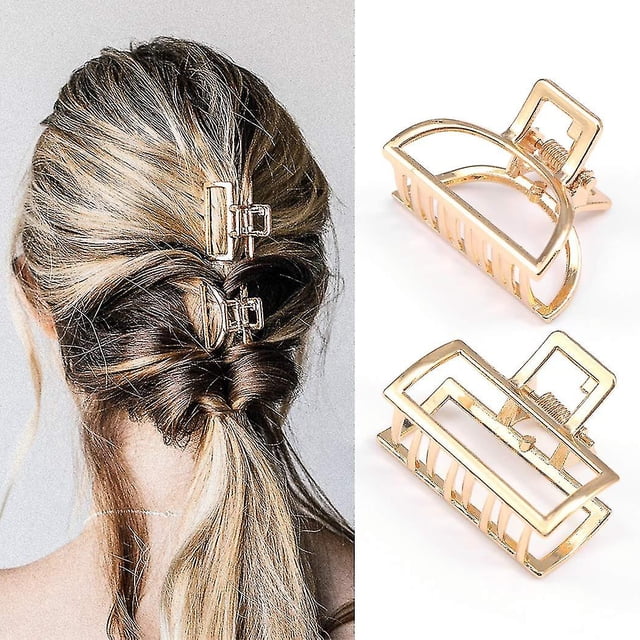 2 pinzas para el cabello doradas, de metal, con diseño francés, accesorios para el cabello para mujeres y niñas.