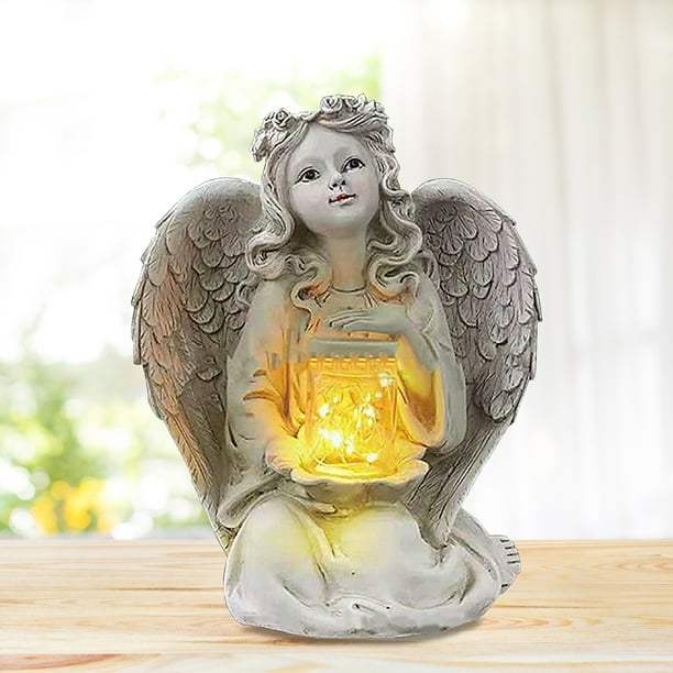 Statue d'ange de fée avec lumière LED à énergie solaire imperméable à l'eau  décor de jardin extérieur