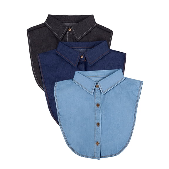 Hanlintk 3 Pieces Detachable Dickey Collar Blouse for Women, Fake Half Shirts Faux False Collar Denim Cotton for Favors