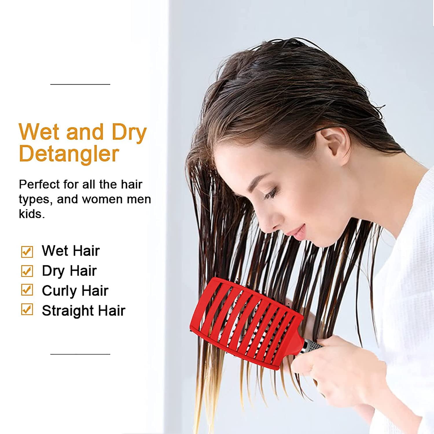 Hairstreaq Detangling Brush, Detangler Hair Brushes, Curved and Vented for Wet or Dry Detangling Hair Brush for Men, Women & Kids‘ Long, Thick, Thin, Curly & Tangled Hair (Blue+Red)