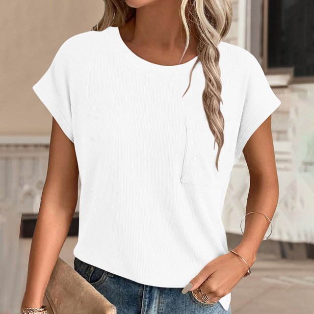 Liquidation d'Économies! BEFOKA T-Shirt Grande Taille pour Femmes, Blouse Décontractée d'Été pour Femmes, Haut à Manches Courtes et Col Rond Uni pour Femmes