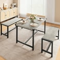 thumbnail image 4 of AOILE Dining Table Set for 4 - 3-Piece Farmhouse Kitchen Table Set with 2 Metal-Wood Benches, Rectangular Design, Rustic Brown/Black/Grey, Perfect for Small Spaces, Apartments, Studios, 4 of 9