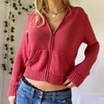 thumbnail image 2 of Charmgo Sweaters for Women, Women Zip Up Long Sleeve Crop Hooded Tops Ribbed Knit Cropped Hoodie Jacket Cute Sweater Pullover Knit Sweater for Women, Red Cardigan Sweaters for Women S, 2 of 5