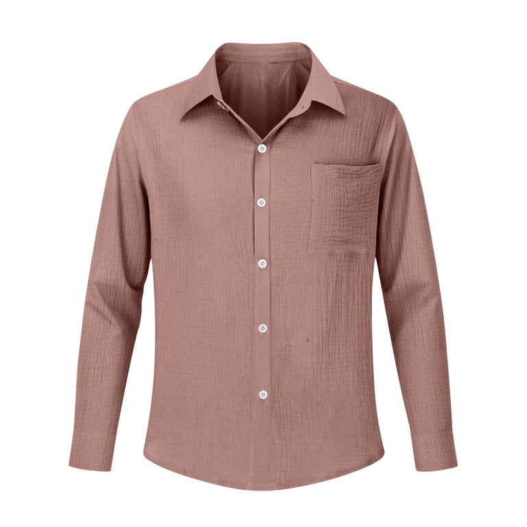 Atogsazn Womens Button Down Shirt Casual Linen Long Sleeve Shirts Spring Fall Tops Outerwear Clothing 03-Pink S Fashion