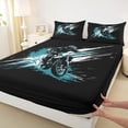 thumbnail image 4 of Castle Fairy Graffiti Dirt Bike Bed Sheets 4pcs for Boys, Teal Splash Print King Sheets for Bedroom, Teal Black, 4 of 6