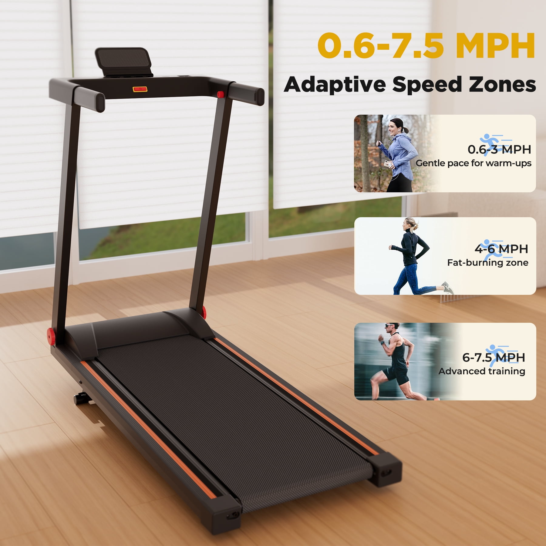 SSPHPPLIE Folding Treadmill with 6% Incline for Home,300 LBS Capacity, 3 HP,0.6-7.5MPH,Easy Assembly for Small Space