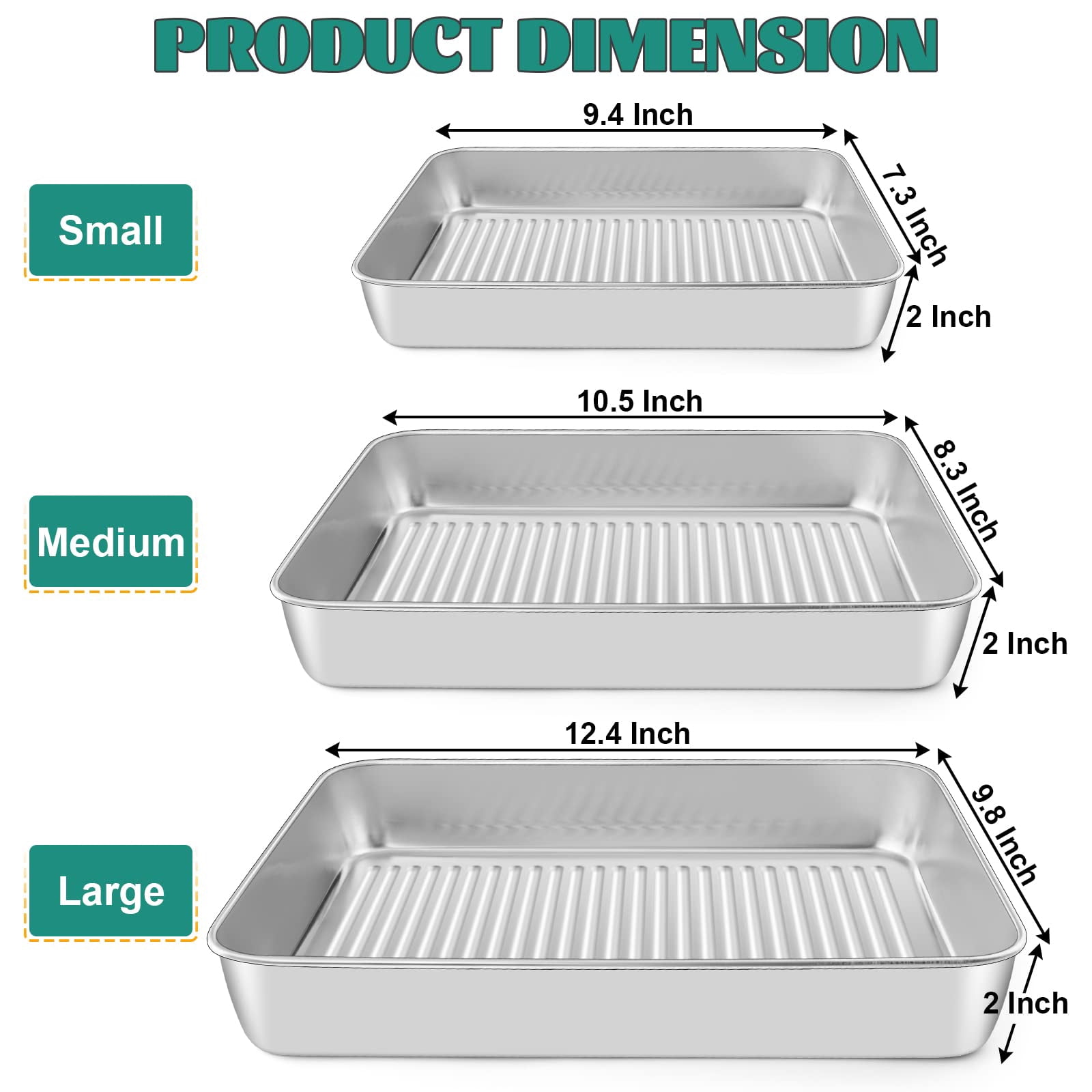 Baking Pans Set of 3 Stainless Steel Sheet Pans for Oven