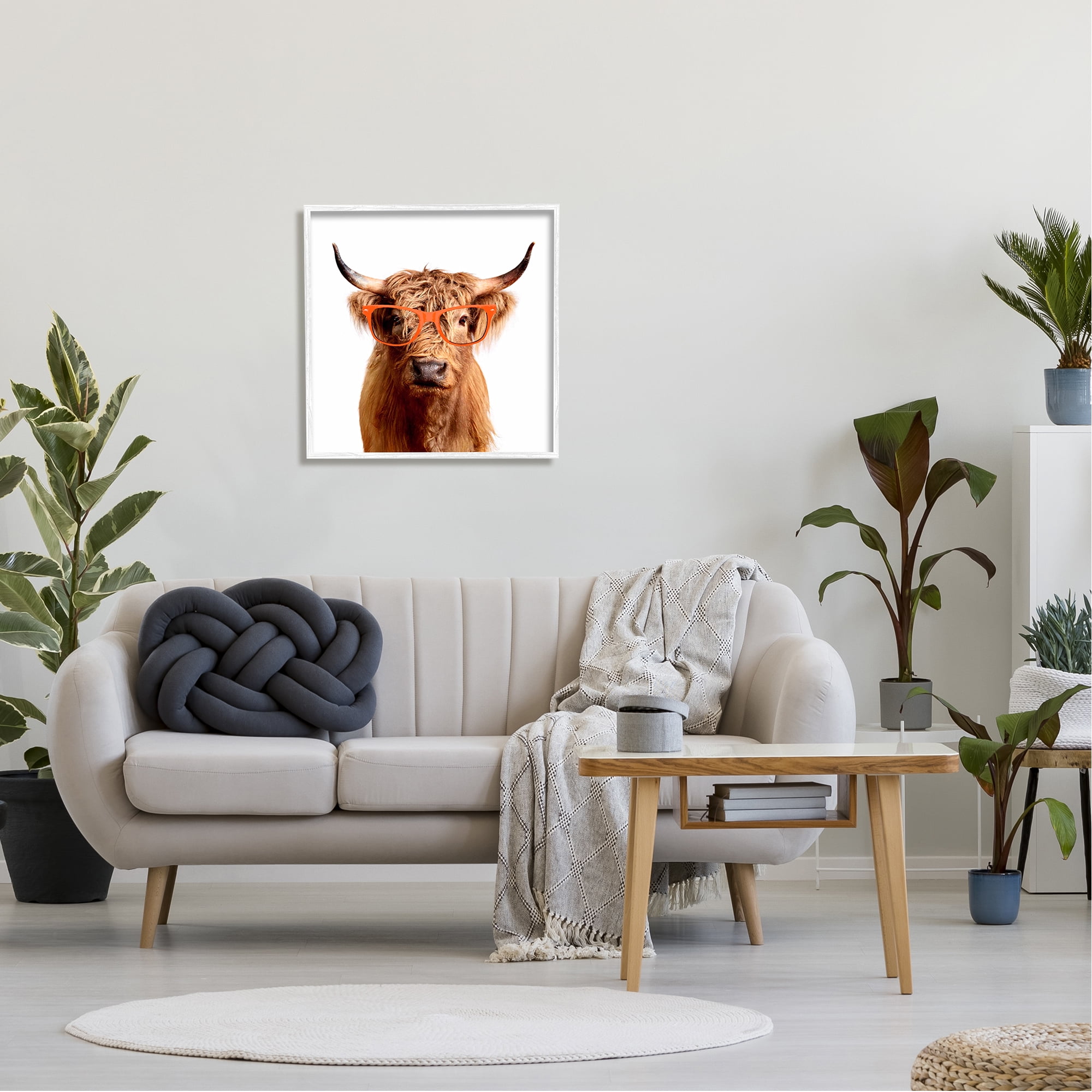 Stupell Highland Cow Farmhouse Fun Glasses Animals & Insects Painting White Framed Art Print Wall Art