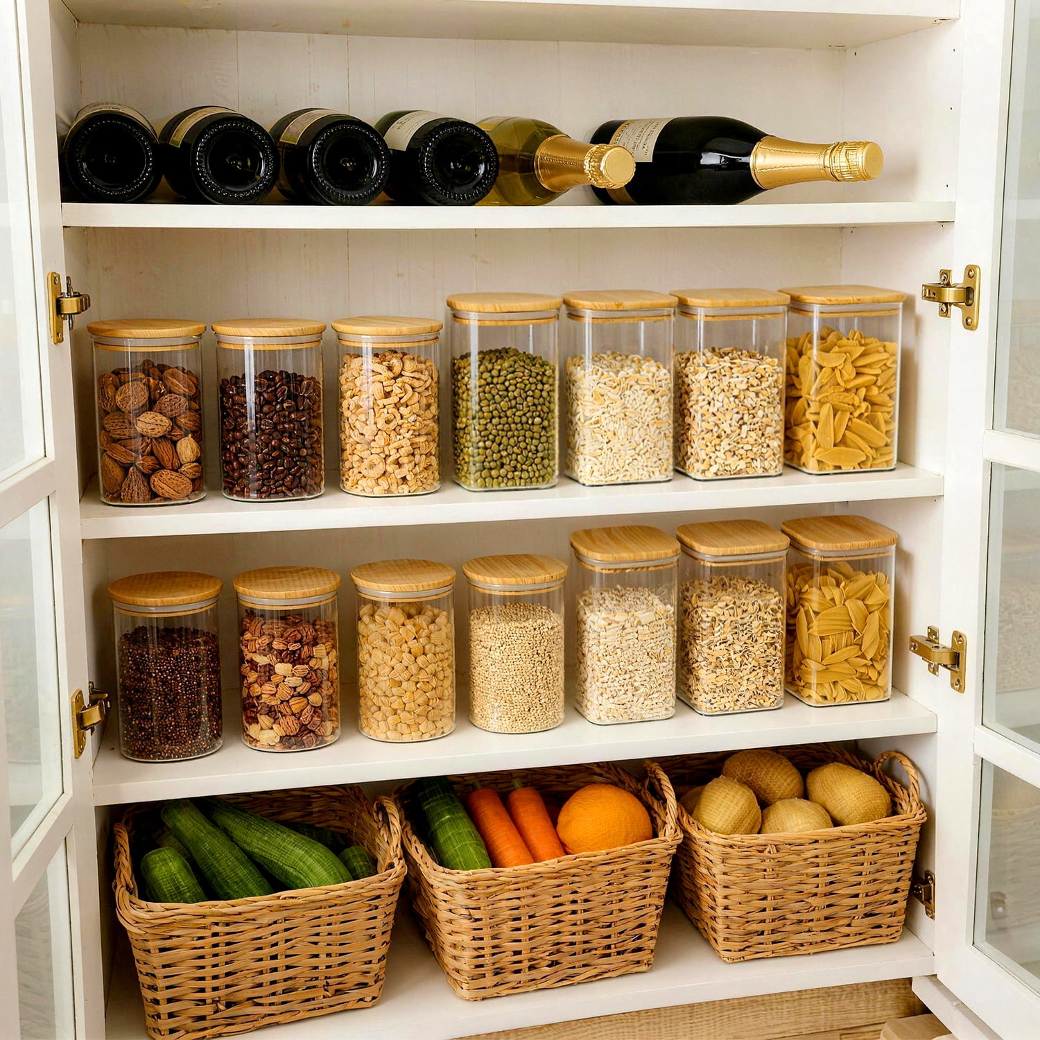12 Pack Glass Storage Jars Set, 23oz & 37oz Clear Glass Food Storage Containers with Airtight Bamboo Lid, Stackable Kitchen Canisters for Candy, Cookie, Flour, Pasta, Nuts & Spice ( Labels + Marker)