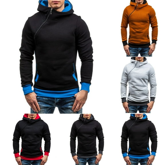 Dgankt Sweatshirt Men's New Solid Color Casual Hooded Sweatshirt with Slanted Zipper Hood