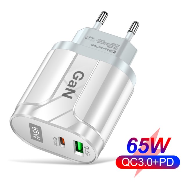 Cargador 65W GaN 2 puertos Quick Charge 3.0 para iPhone 13 Pro Xiaomi Phone Laptop Hugtrwg Nuevos Originales