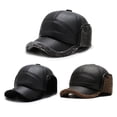 thumbnail image 3 of PU Leather Winter Hat for Elderly Men, Windproof Thickened Lining, Ear Protection & Duckbill Design, 3 of 7