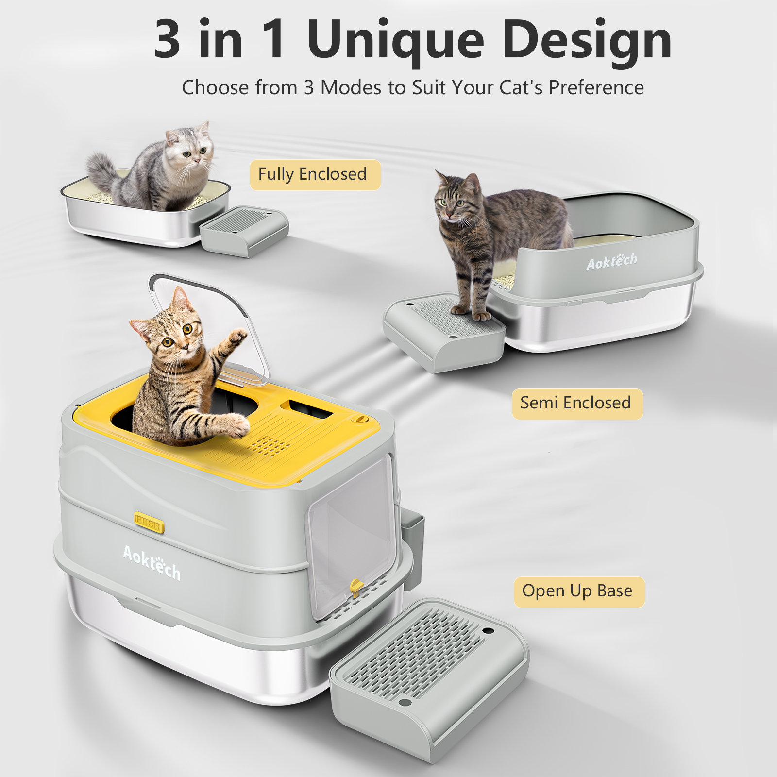 Extra Large Stainless Steel Litter Box with Lid & Scoop, Enclosed Metal Kitty Litter Box with Step, Front Entry Top Exit, Odor Control, Anti-Leakage, Non-Sticky, Easy Cleaning