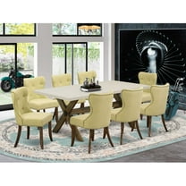 East West Furniture X727SI737-9 9-Piece Modern Dining Set- 8 Parson Chairs with Limelight Linen Fabric Seat and Button Tufted Chair Back - Rectangular Table Top & Wooden Cross Legs - Linen White...