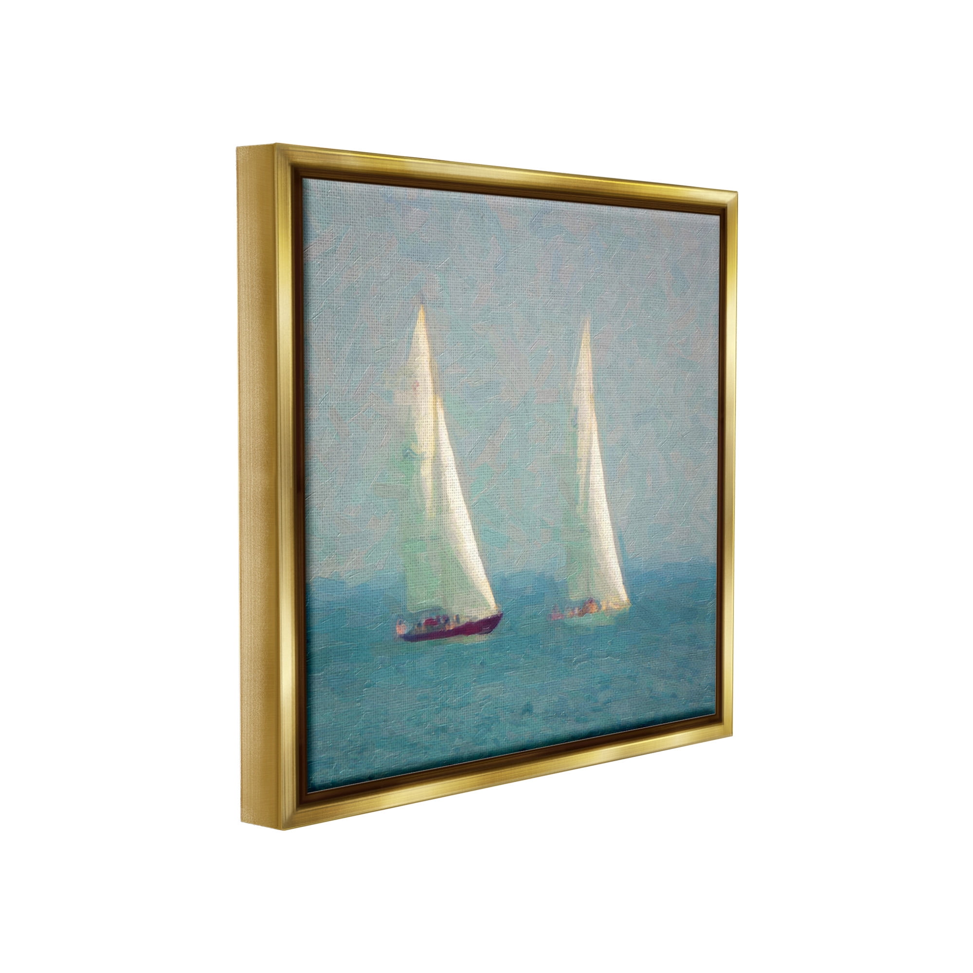 Stupell Industries People on Sailing Boats Transportation Painting Gold Floater Framed Canvas Art Print Wall Art, 25 x 25