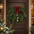 thumbnail image 6 of 20'' Christmas Wreath with Bells and Bow, Xmas Norfolk Wreath Decoration with Red Berries for Kitchen Cabinet, Chair, Window, 6 of 8