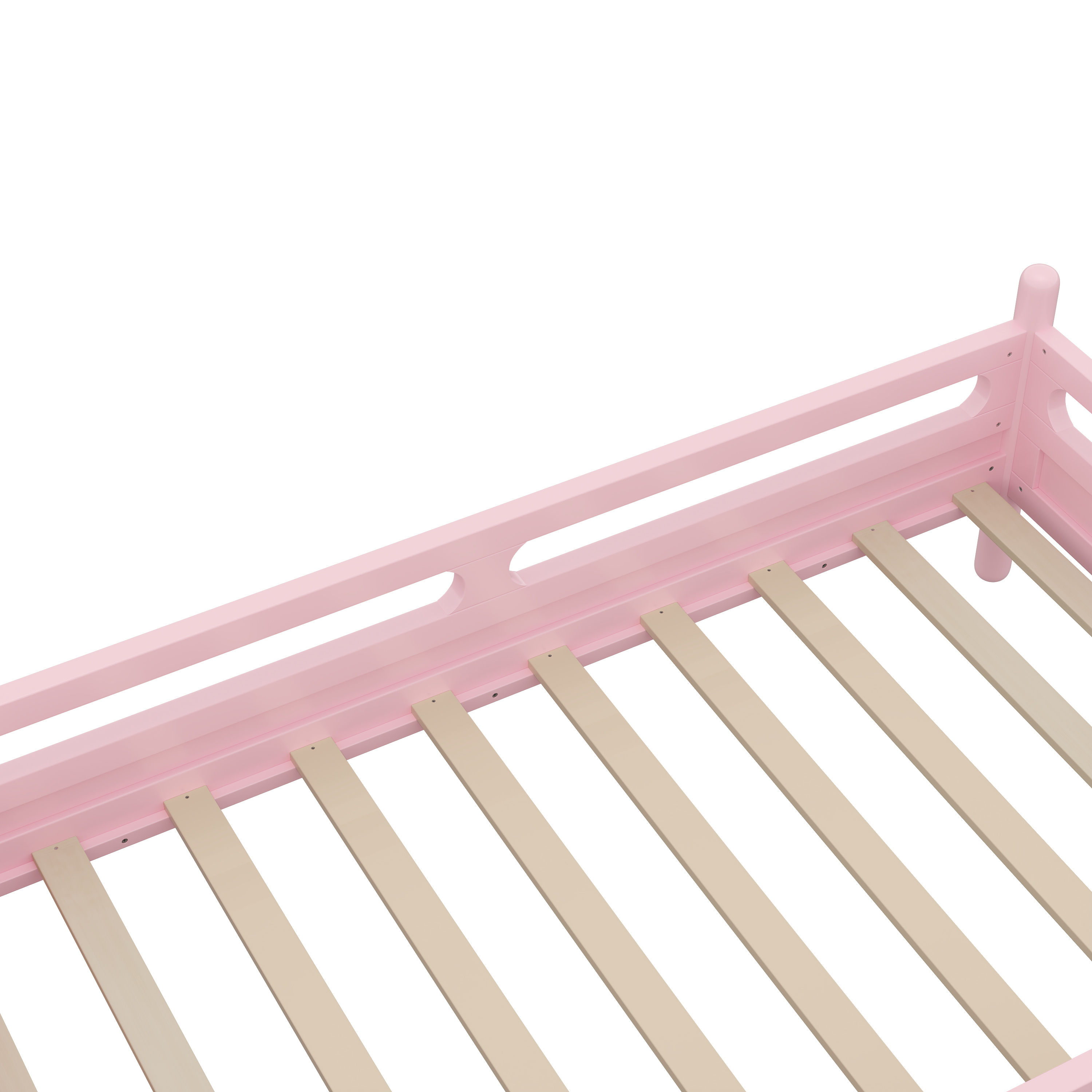 Euroco Wood Twin Size Platform Bed, Low Profile Bed with Guardrails and Slats Support, Pink