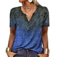 thumbnail image 3 of Camiseta con cuello de botón de verano para mujer, camiseta de manga corta estampada informal holgada, 3 of 5