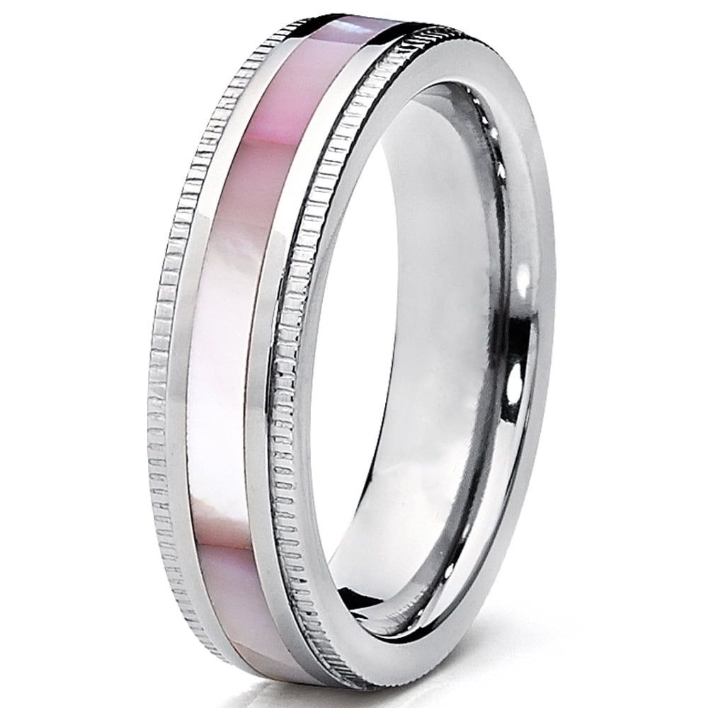 Titanium ring  for unisex with mother of pearl width 6 mm 