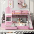 thumbnail image 2 of BELLEMAVE Kids Castle Bunk Bed with Storage Drawers, Shelf, Slide and Safety Guardrail, Full over Full Bunk Bed with Stairs, Castle Bunk Bed/Playhouse Bed for Girls, Boys, Kids(Pink), 2 of 9