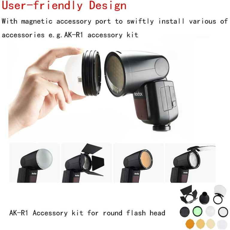 Godox V1-N Round Head Camera Flash for Nikon Flash Speedlight Speedlite  Light 76Ws 2.4G 1/8000 HSS 2600mAh Li-ion Battery 10 Levels LED Modeling  Lamp